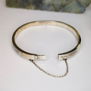 Vintage Sterling Silver Bangle With Inlaid Onyx and Mother Of Pearl, Minimalist Jewelry, 925A