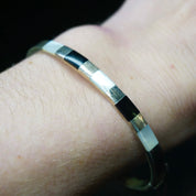 Vintage Sterling Silver Bangle With Inlaid Onyx and Mother Of Pearl, Minimalist Jewelry, 925A