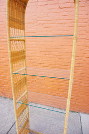 LOCAL PICKUP ONLY Vintage Rattan Etagere Shelving Unit, Arched Wicker Bookshelf With 4 Glass Shelves, Boho/Chic
