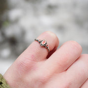 Vintage Sterling Silver Ring With Red Stone/Glass, Petite Silver Ring With Swirl Details, Thin Sterling Ring With Red Accent Stones, 925