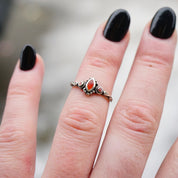 Vintage Sterling Silver Ring With Red Stone/Glass, Petite Silver Ring With Swirl Details, Thin Sterling Ring With Red Accent Stones, 925