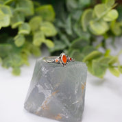 Vintage Sterling Silver Ring With Red Stone/Glass, Petite Silver Ring With Swirl Details, Thin Sterling Ring With Red Accent Stones, 925