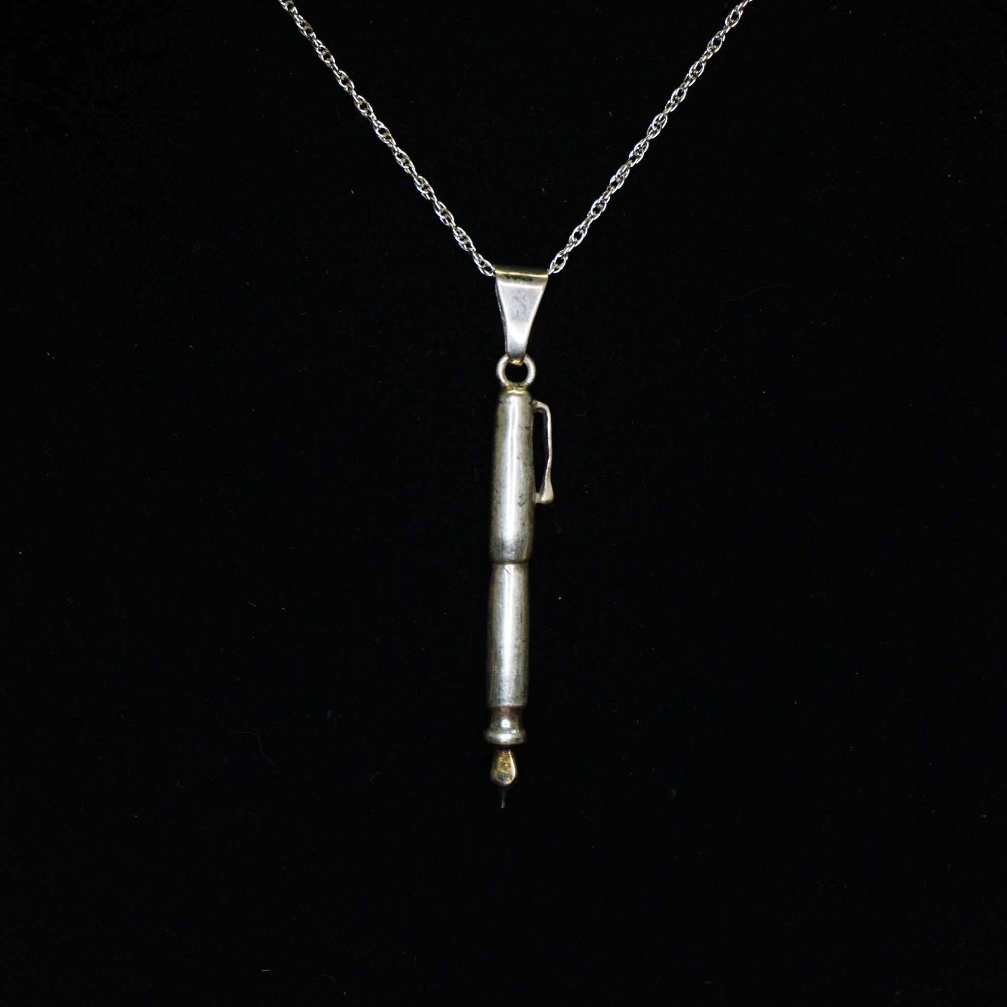 Vintage Silver Fountain Pen Pendant, Unique Silver Stylus Pendant, Miniature Dip Pen Necklace Pendant, 925 Jewelry
