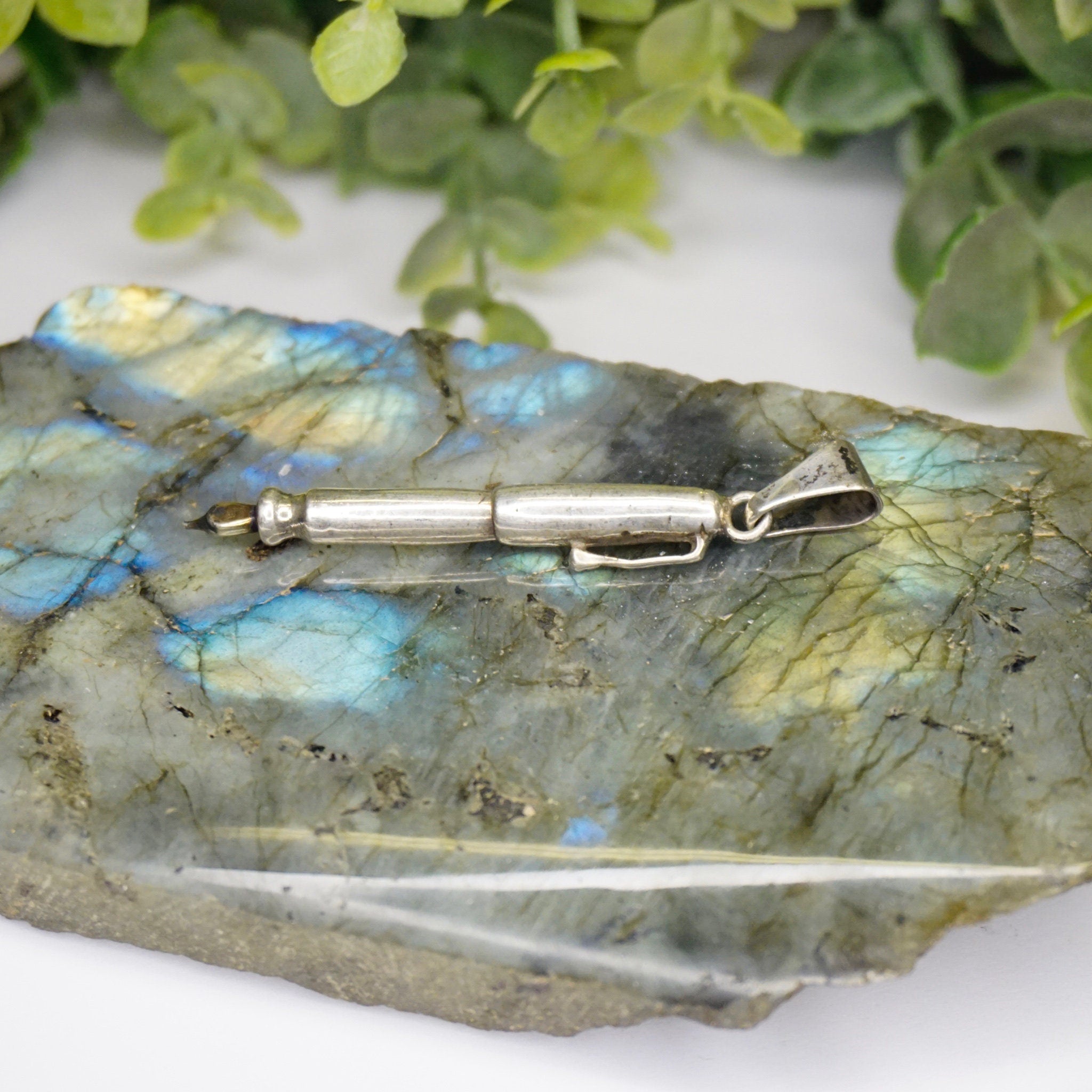 Vintage Silver Fountain Pen Pendant, Unique Silver Stylus Pendant, Miniature Dip Pen Necklace Pendant, 925 Jewelry