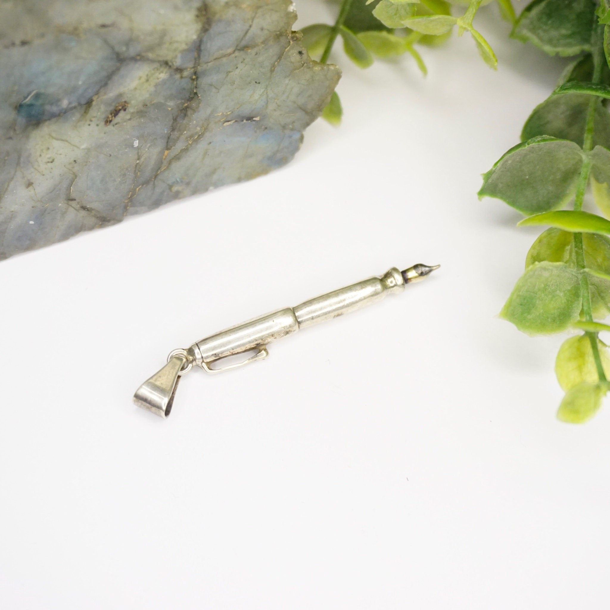 Vintage Silver Fountain Pen Pendant, Unique Silver Stylus Pendant, Miniature Dip Pen Necklace Pendant, 925 Jewelry