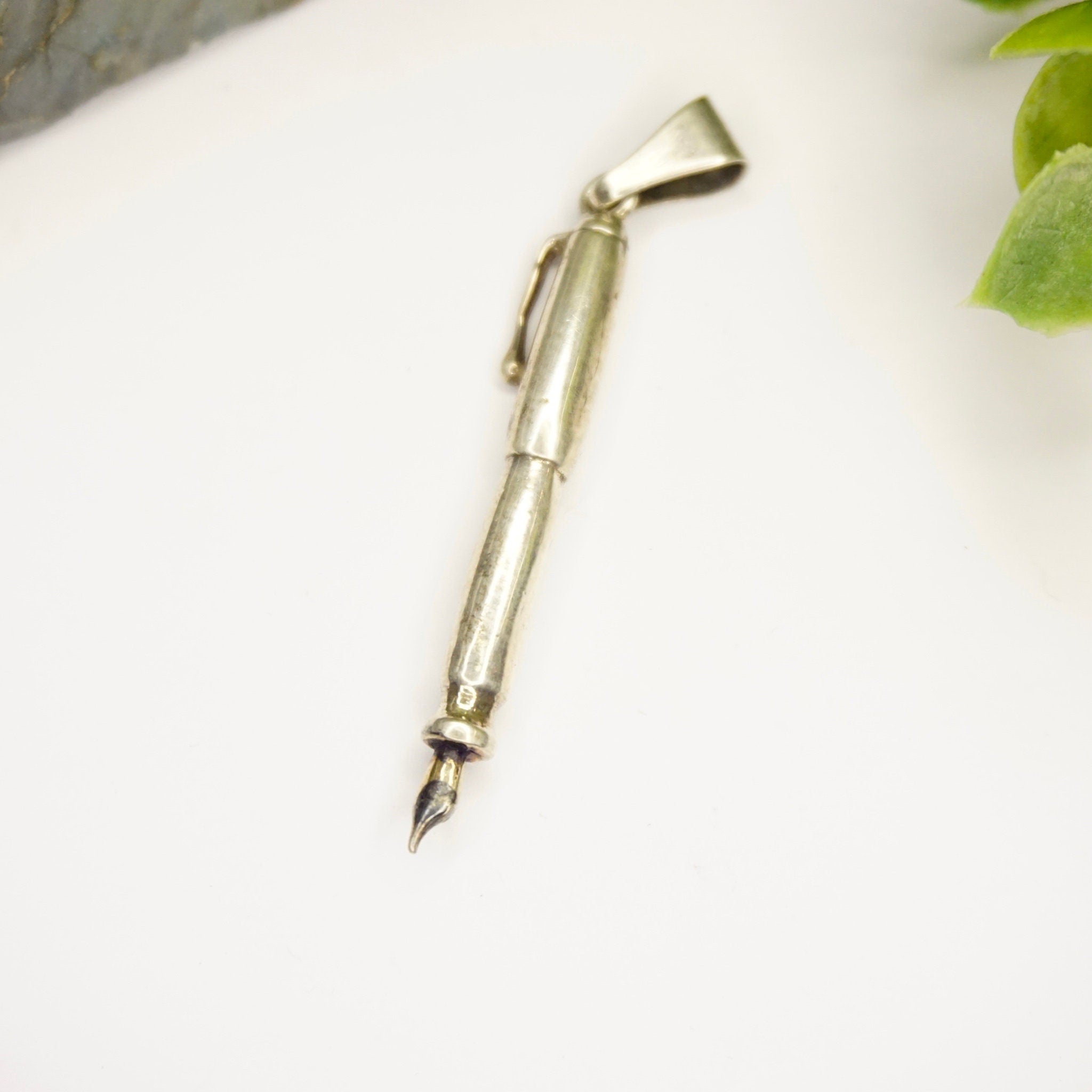 Vintage Silver Fountain Pen Pendant, Unique Silver Stylus Pendant, Miniature Dip Pen Necklace Pendant, 925 Jewelry