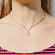 Vintage Sterling Silver Necklace With Heart Shaped Cubic Zirconium, Silver Choker With 2 Heart Shaped Stones, 925 Jewelry