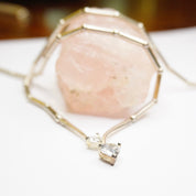 Vintage Sterling Silver Necklace With Heart Shaped Cubic Zirconium, Silver Choker With 2 Heart Shaped Stones, 925 Jewelry