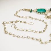 Vintage Turquoise And Malachite Necklace, Beautiful Silver Necklace With Multi-Stone Pendant, Turquoise Necklace With Silver Tassels