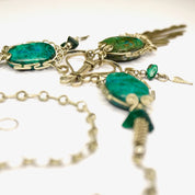 Vintage Turquoise And Malachite Necklace, Beautiful Silver Necklace With Multi-Stone Pendant, Turquoise Necklace With Silver Tassels