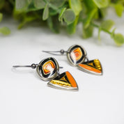 Retro Sterling Silver Enamel Dangle Earrings, Abstract Silver Earrings With Colorful Enamel, Signed Artisan Silver Earrings, 925 Jewelry
