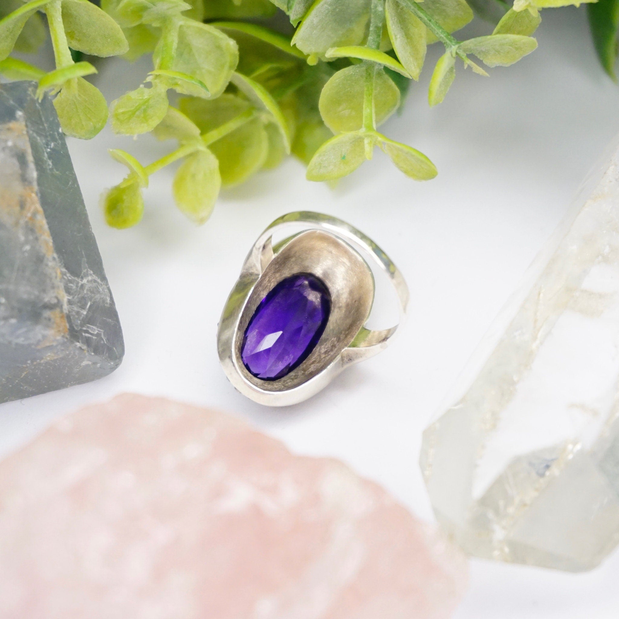 Vintage Amethyst And Marcasite Sterling Silver Ring, Art Deco Ring With Oval Cut Amethyst And Accent Marcasite Stones, 925 Jewelry