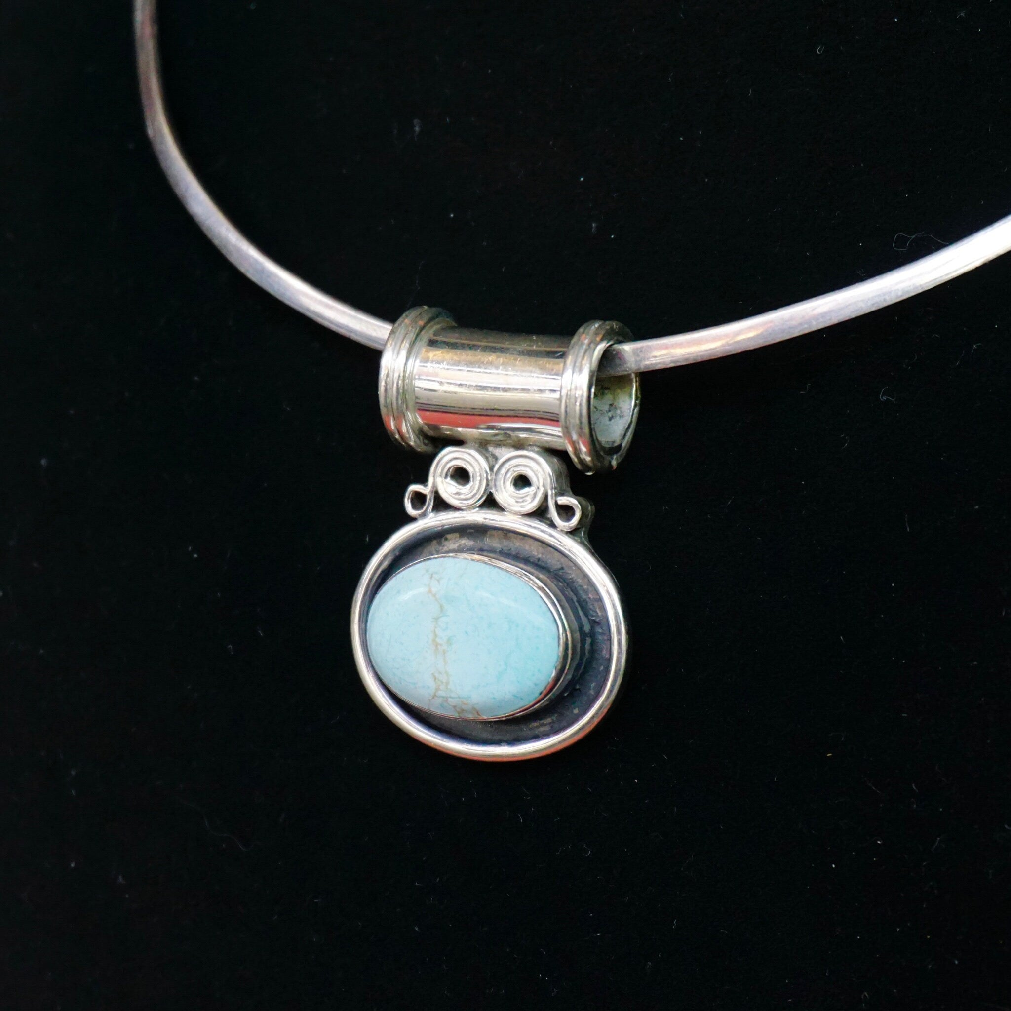 Vintage Turquoise Sterling Silver Pendant, Unique Silver Pendant With Light Blue Turquoise Stone, Natural Turquoise Pendant, 925 Jewelry