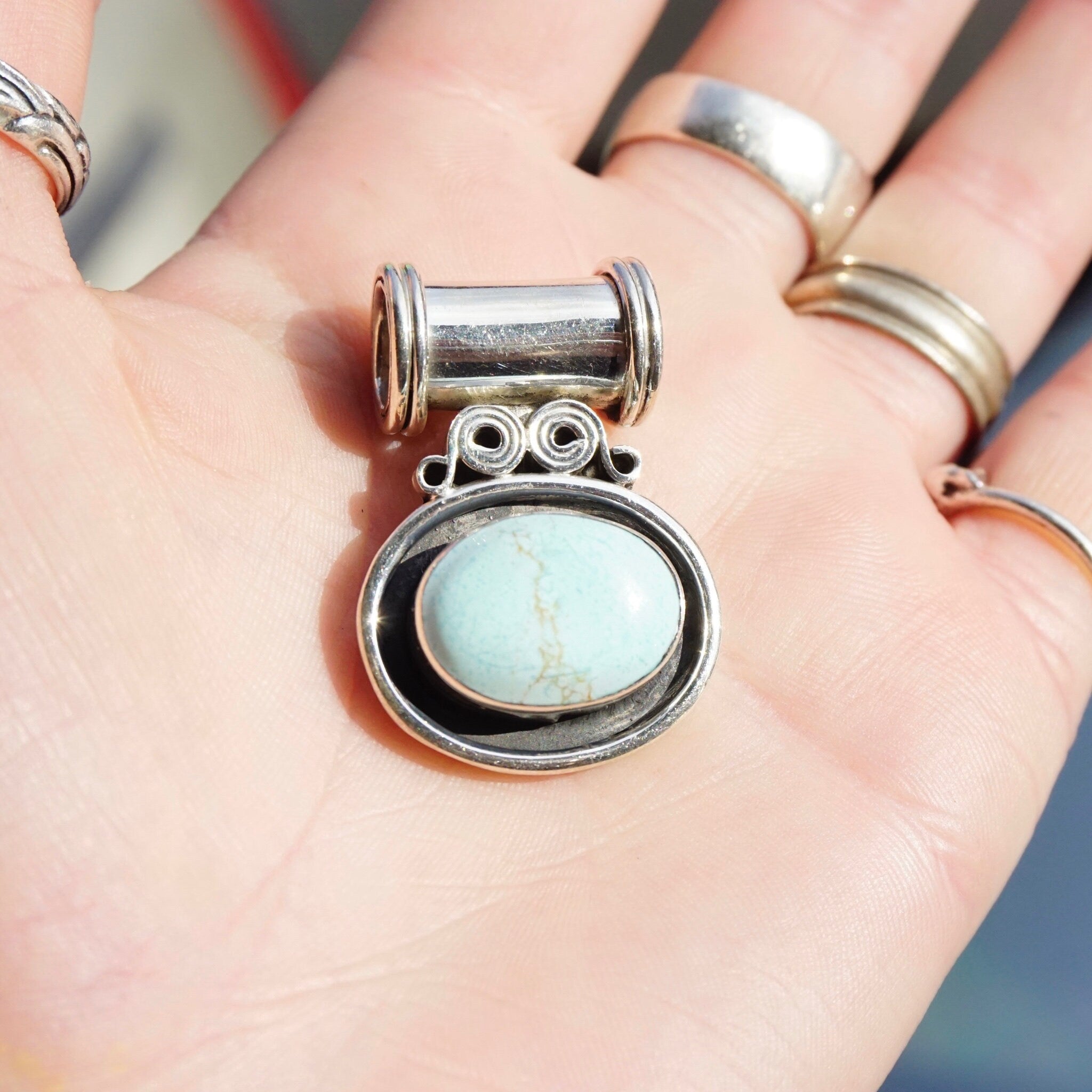 Vintage Turquoise Sterling Silver Pendant, Unique Silver Pendant With Light Blue Turquoise Stone, Natural Turquoise Pendant, 925 Jewelry