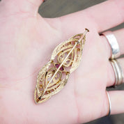 Vintage Two-Tone Silver Filigree Brooch, Art Deco Pin With Purple Stone And Gold Details, Embellished Silver And Gold Brooch, 925 Jewelry