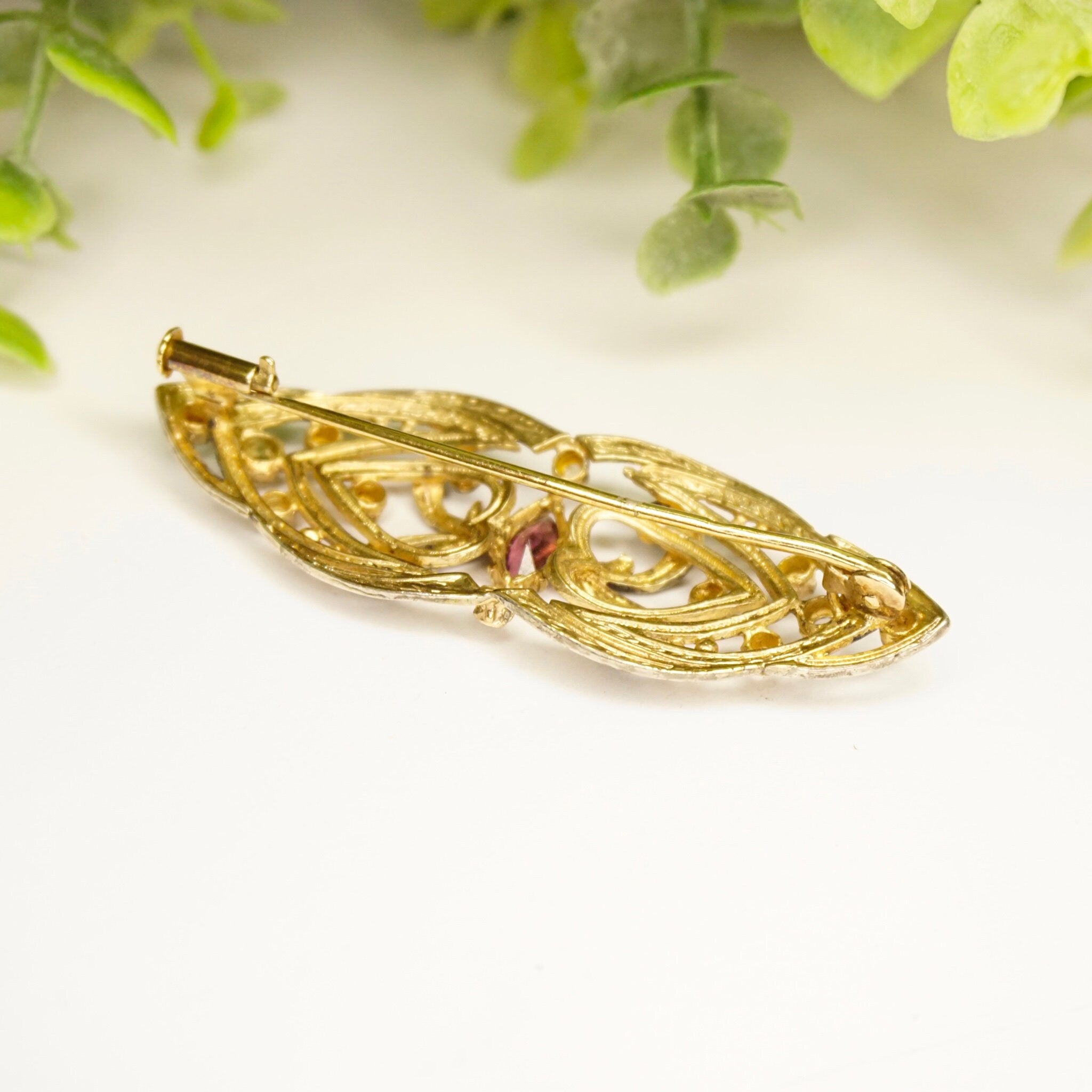 Vintage Two-Tone Silver Filigree Brooch, Art Deco Pin With Purple Stone And Gold Details, Embellished Silver And Gold Brooch, 925 Jewelry