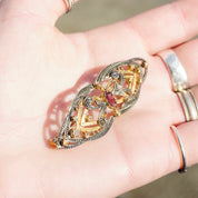 Vintage Two-Tone Silver Filigree Brooch, Art Deco Pin With Purple Stone And Gold Details, Embellished Silver And Gold Brooch, 925 Jewelry