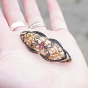 Vintage Two-Tone Silver Filigree Brooch, Art Deco Pin With Purple Stone And Gold Details, Embellished Silver And Gold Brooch, 925 Jewelry