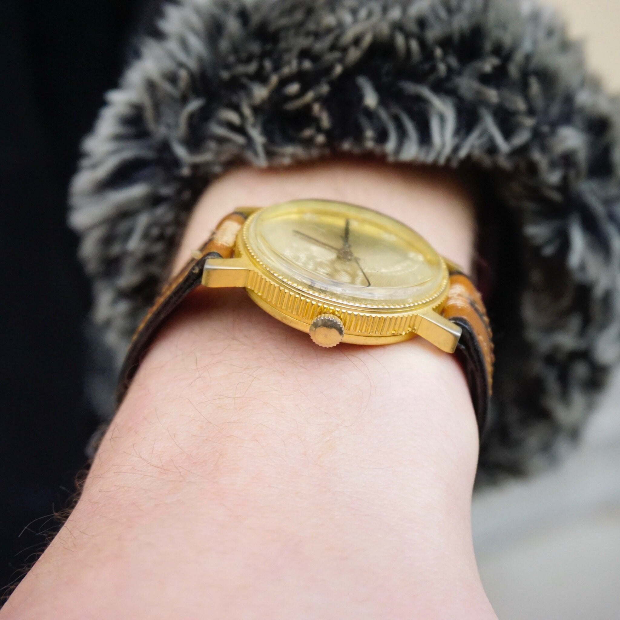 Vintage Kronatron Electra Lady Liberty Wrist Watch, Men's Wind-Up Watch With Leather Band, Working Kronatron Watch With Lady Liberty Face