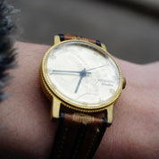 Vintage Kronatron Electra Lady Liberty Wrist Watch, Men's Wind-Up Watch With Leather Band, Working Kronatron Watch With Lady Liberty Face