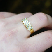 Vintage 18K Gold Ring With Baguette Diamonds, Beautiful Gold Ring With Inlaid Diamonds, Gold Ring With 14 Baguette Cut Diamonds, 750 Jewelry