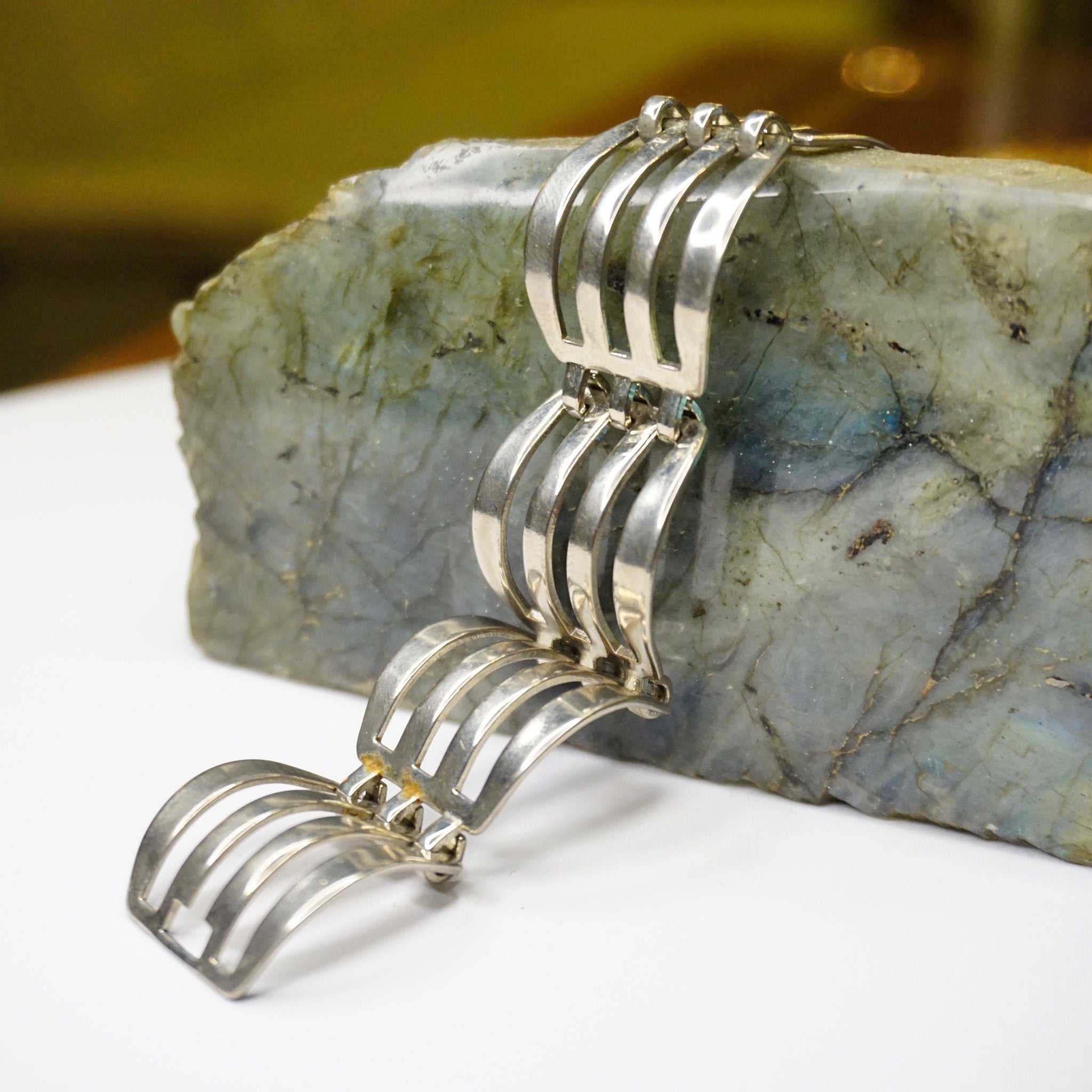 Vintage Silver Link Bracelet, Modernist Silver Cut Out Bracelet, Unique Silver Link Bracelet With Cut Out Details, Minimalist Jewelry