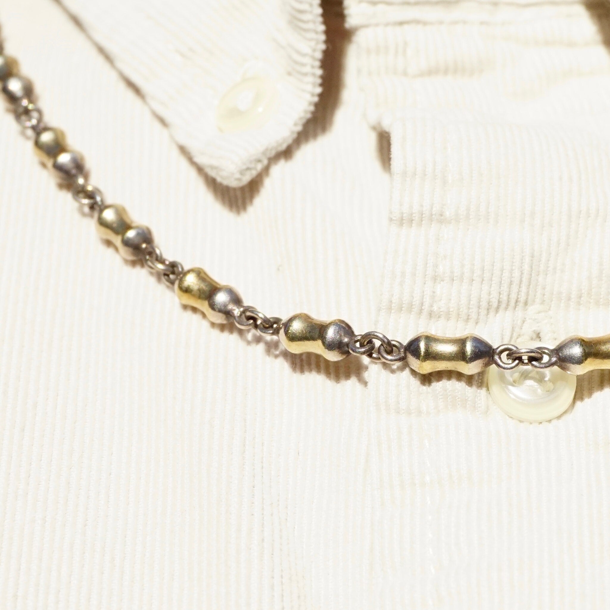 Vintage TANE Two Tone Sterling Silver 14K Gold Chain Necklace, Rare TANE Gold Overlay Silver Bead Necklace, Designer Jewelry, 925