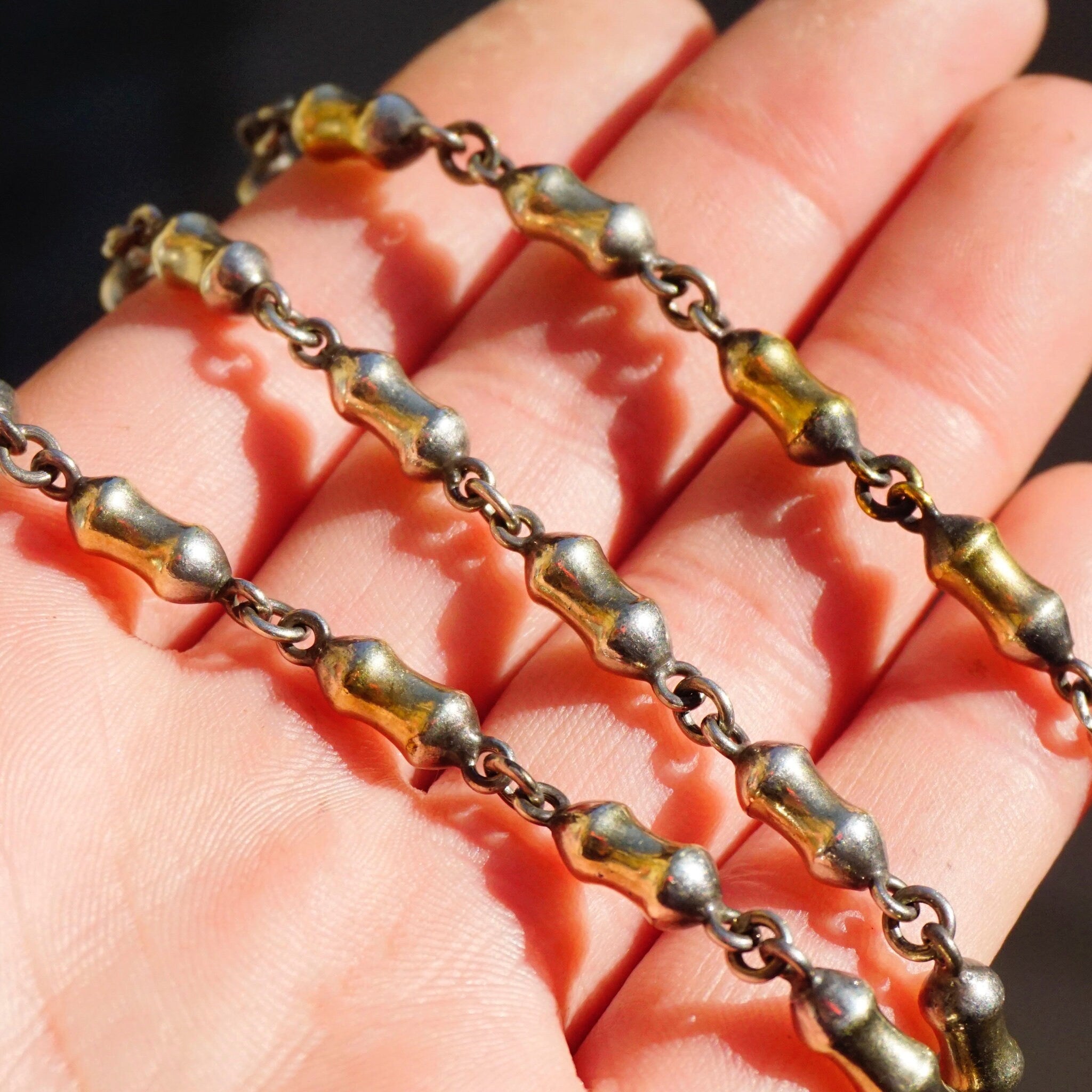 Vintage TANE Two Tone Sterling Silver 14K Gold Chain Necklace, Rare TANE Gold Overlay Silver Bead Necklace, Designer Jewelry, 925