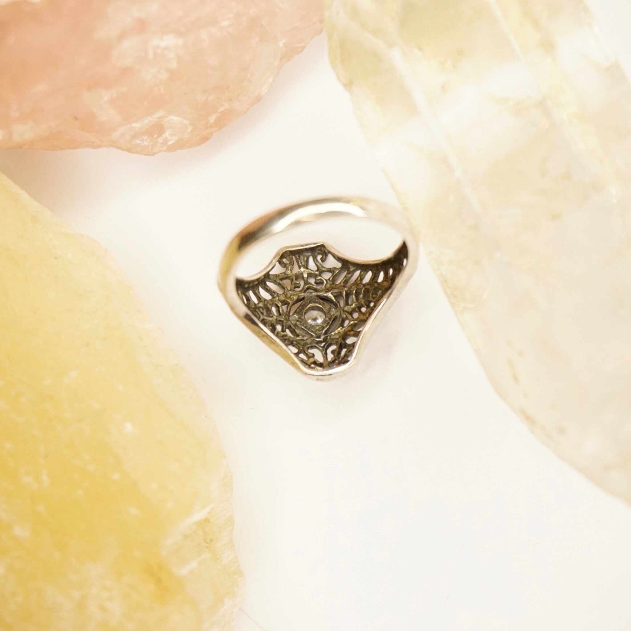 Vintage Sterling Silver Filigree Ring, Beautiful Art Deco Ring With Small Center Stone, Silver Filigree Cubic Zirconium Ring, Avon 925