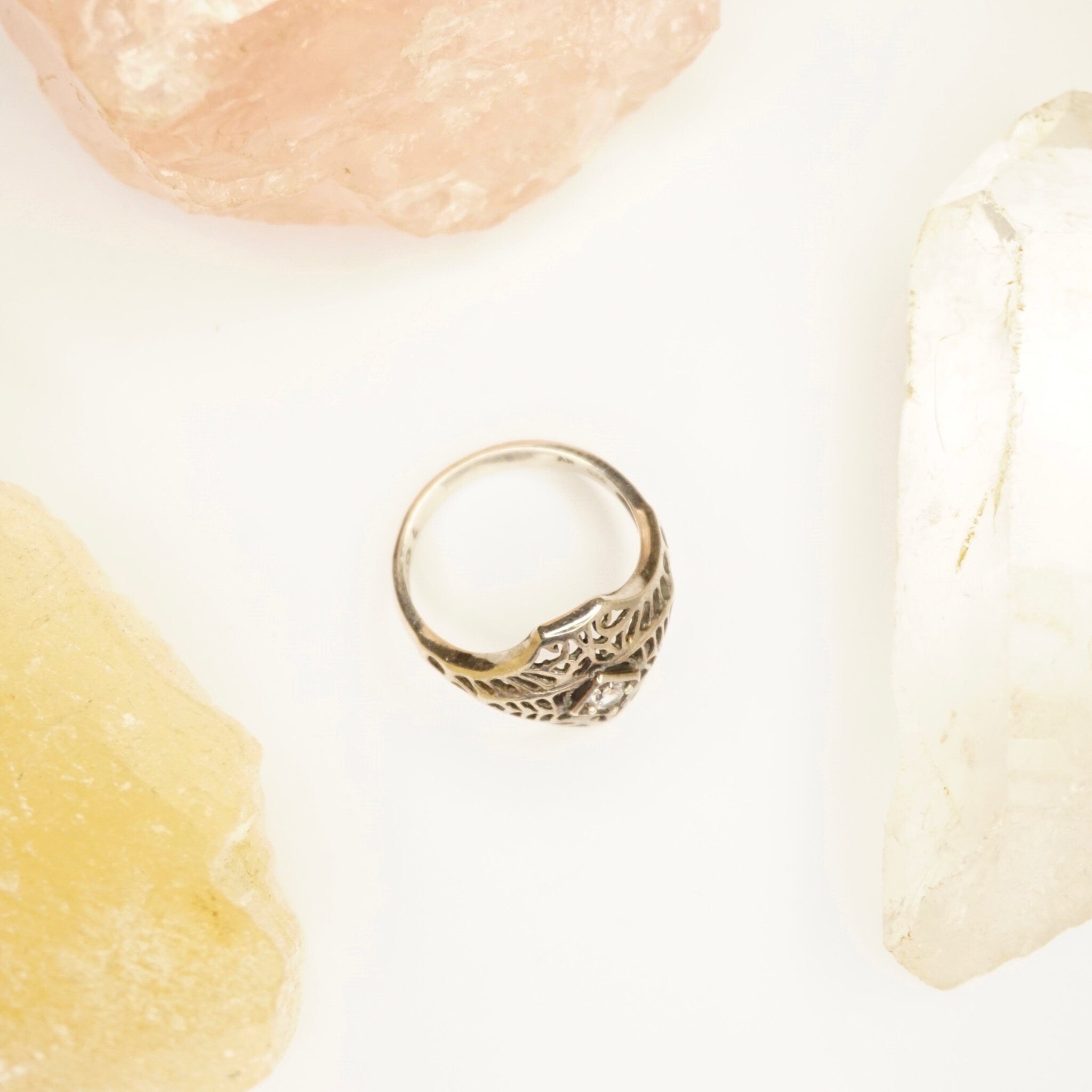 Vintage Sterling Silver Filigree Ring, Beautiful Art Deco Ring With Small Center Stone, Silver Filigree Cubic Zirconium Ring, Avon 925