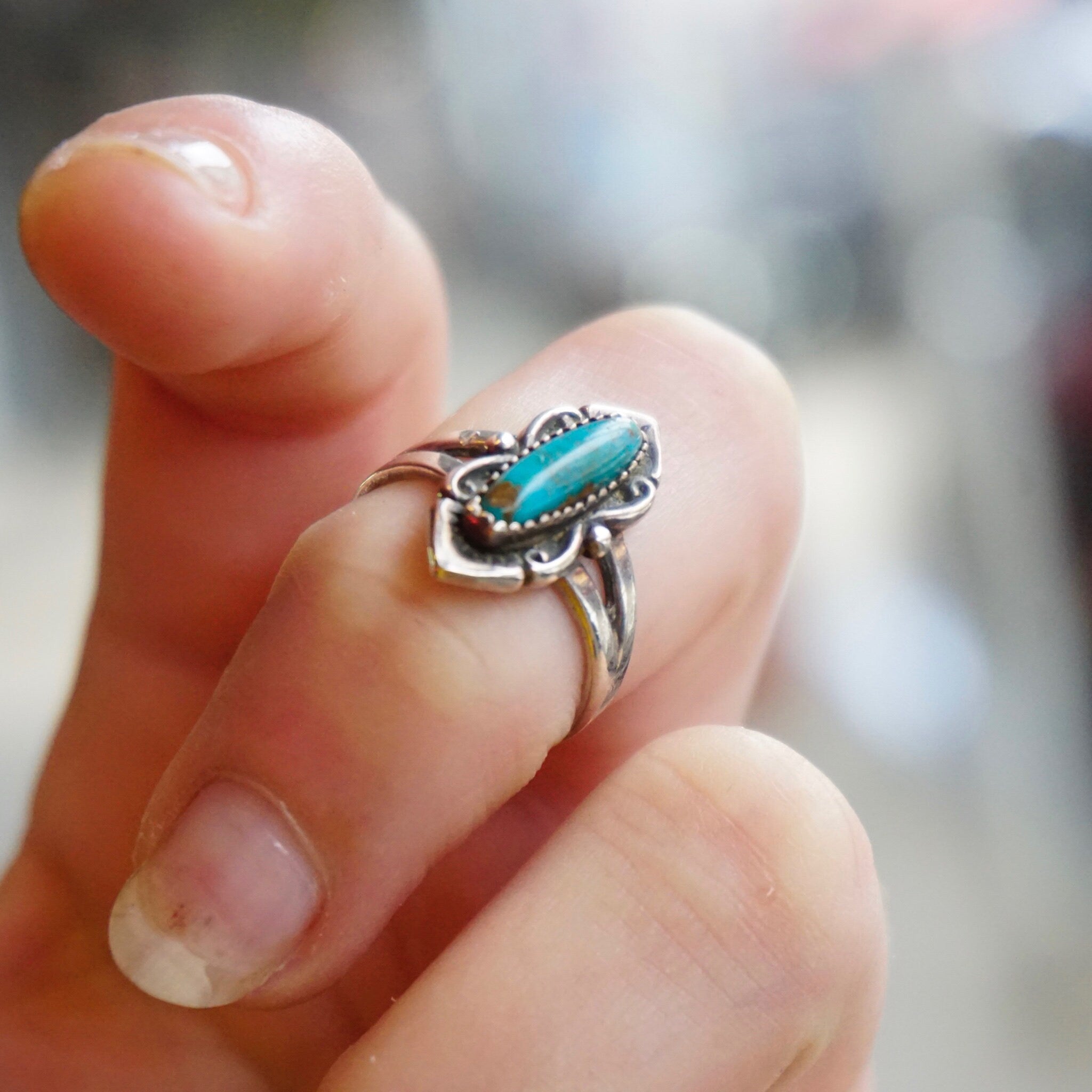 Vintage Native American Turquoise Sterling Silver Ring, Petite Silver Ring With Natural Turquoise Stone, 925 Jewelry