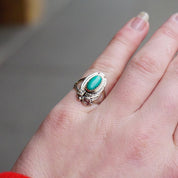 Vintage Prairie Fire Sterling Turquoise Ring, Beautiful Turquoise Ring With Silver Leaf/Flower Details, Native American Jewelry, 925