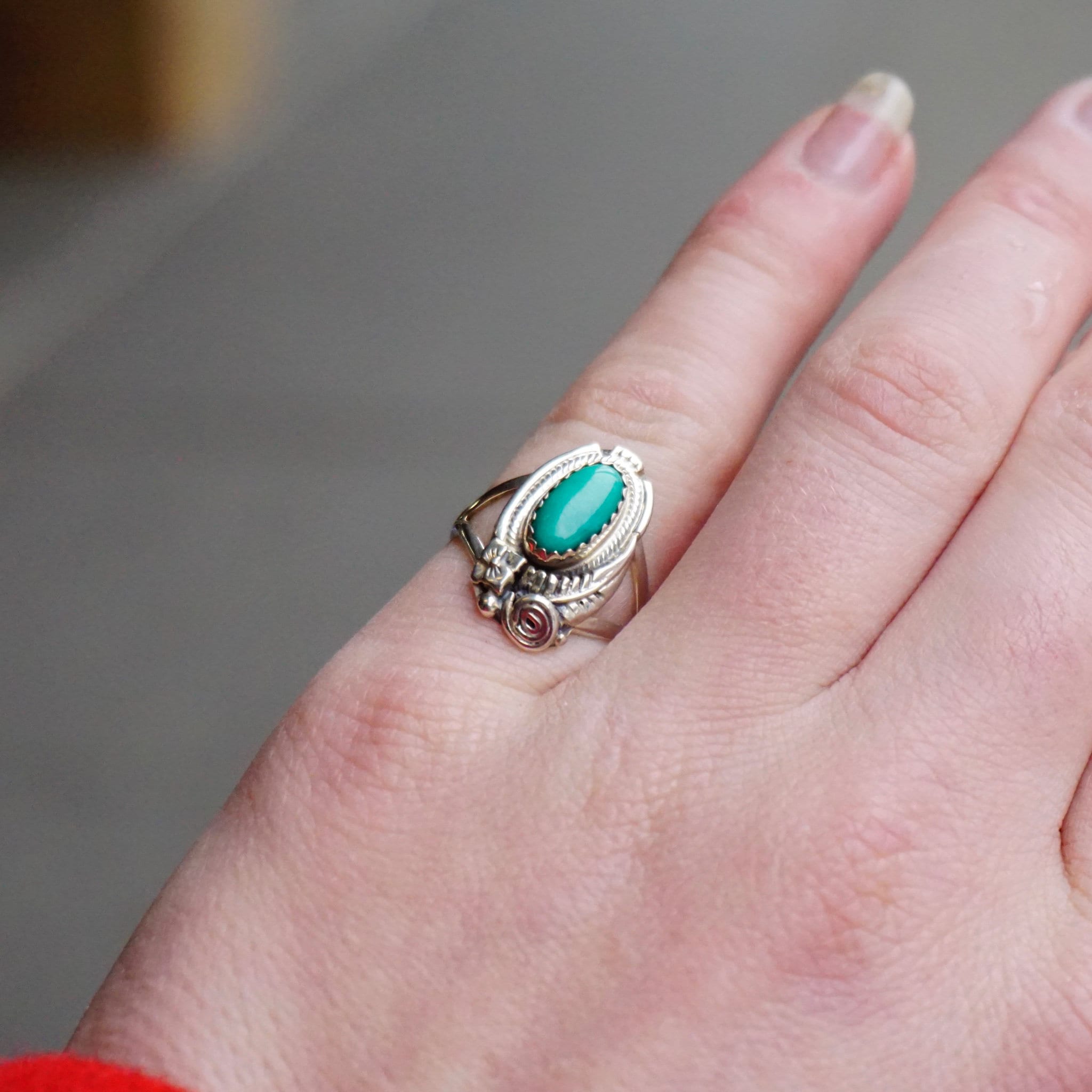 Vintage Prairie Fire Sterling Turquoise Ring, Beautiful Turquoise Ring With Silver Leaf/Flower Details, Native American Jewelry, 925