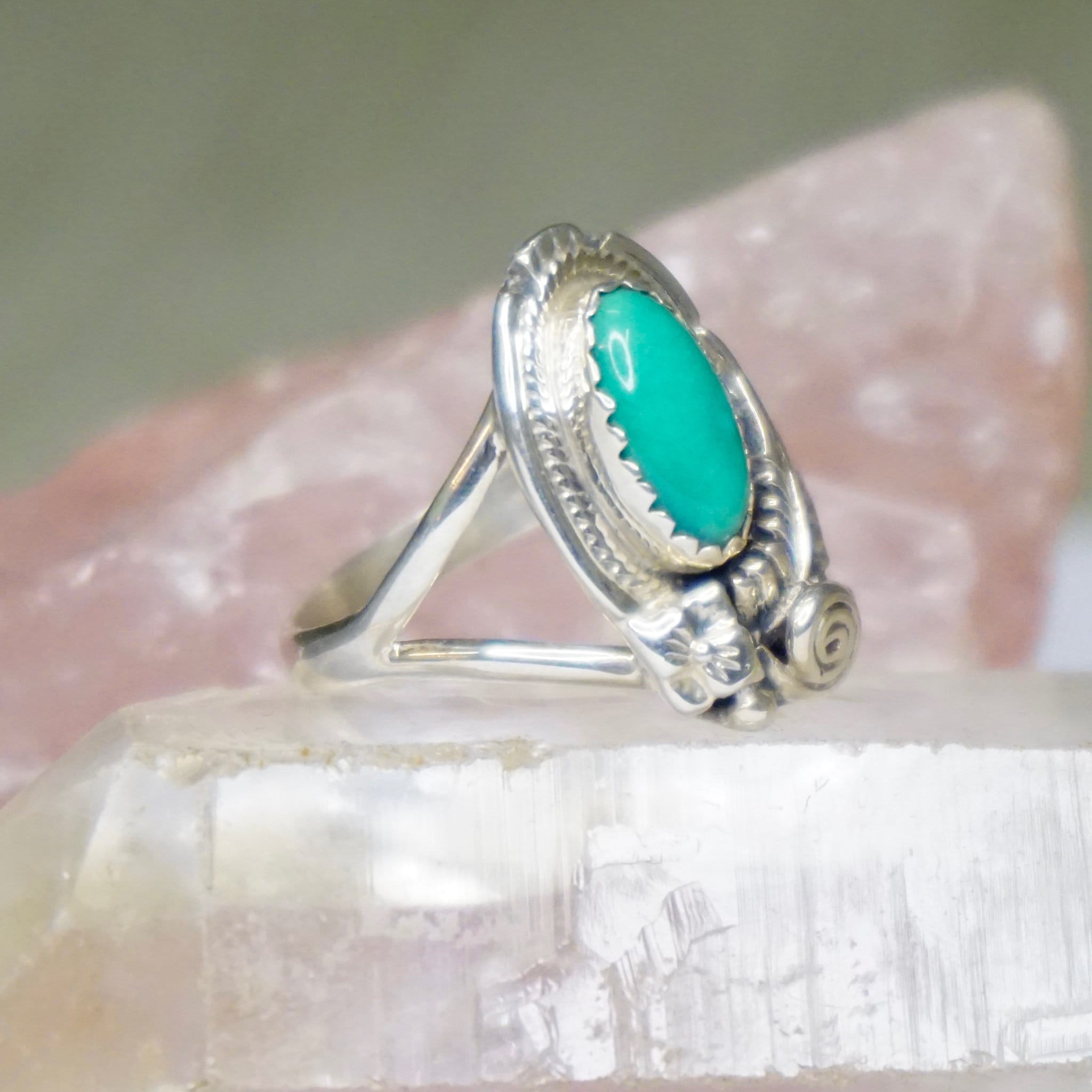 Vintage Prairie Fire Sterling Turquoise Ring, Beautiful Turquoise Ring With Silver Leaf/Flower Details, Native American Jewelry, 925