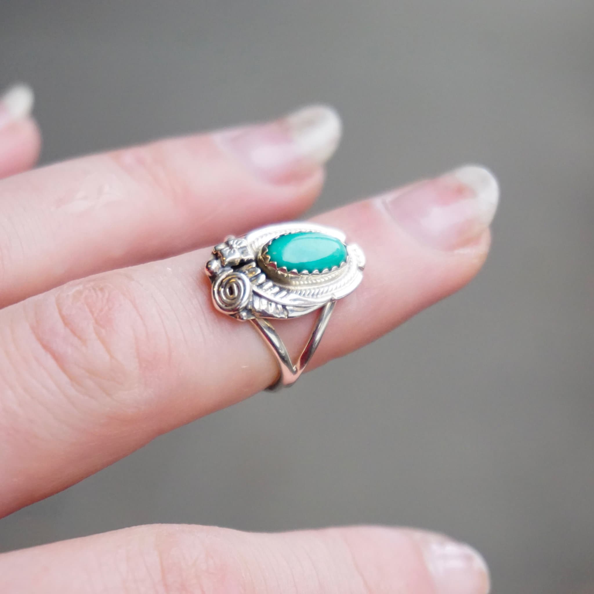 Vintage Prairie Fire Sterling Turquoise Ring, Beautiful Turquoise Ring With Silver Leaf/Flower Details, Native American Jewelry, 925