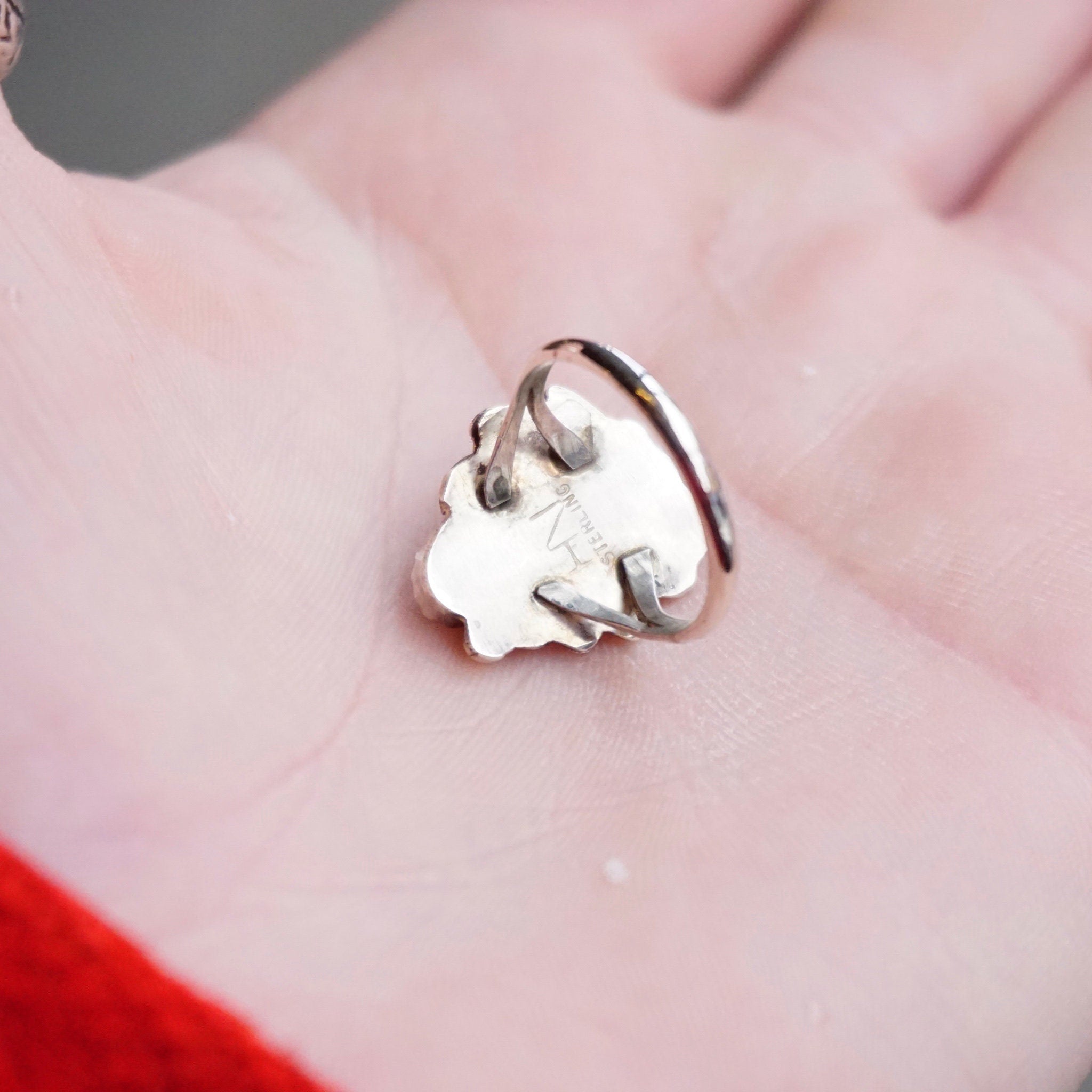 Vintage Sterling Silver Turquoise Ring, HN Sterling Ring With Turquoise And Silver Leaf Details, Natural Turquoise, Native American Jewelry