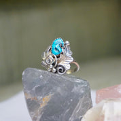 Vintage Sterling Silver Turquoise Ring, HN Sterling Ring With Turquoise And Silver Leaf Details, Natural Turquoise, Native American Jewelry