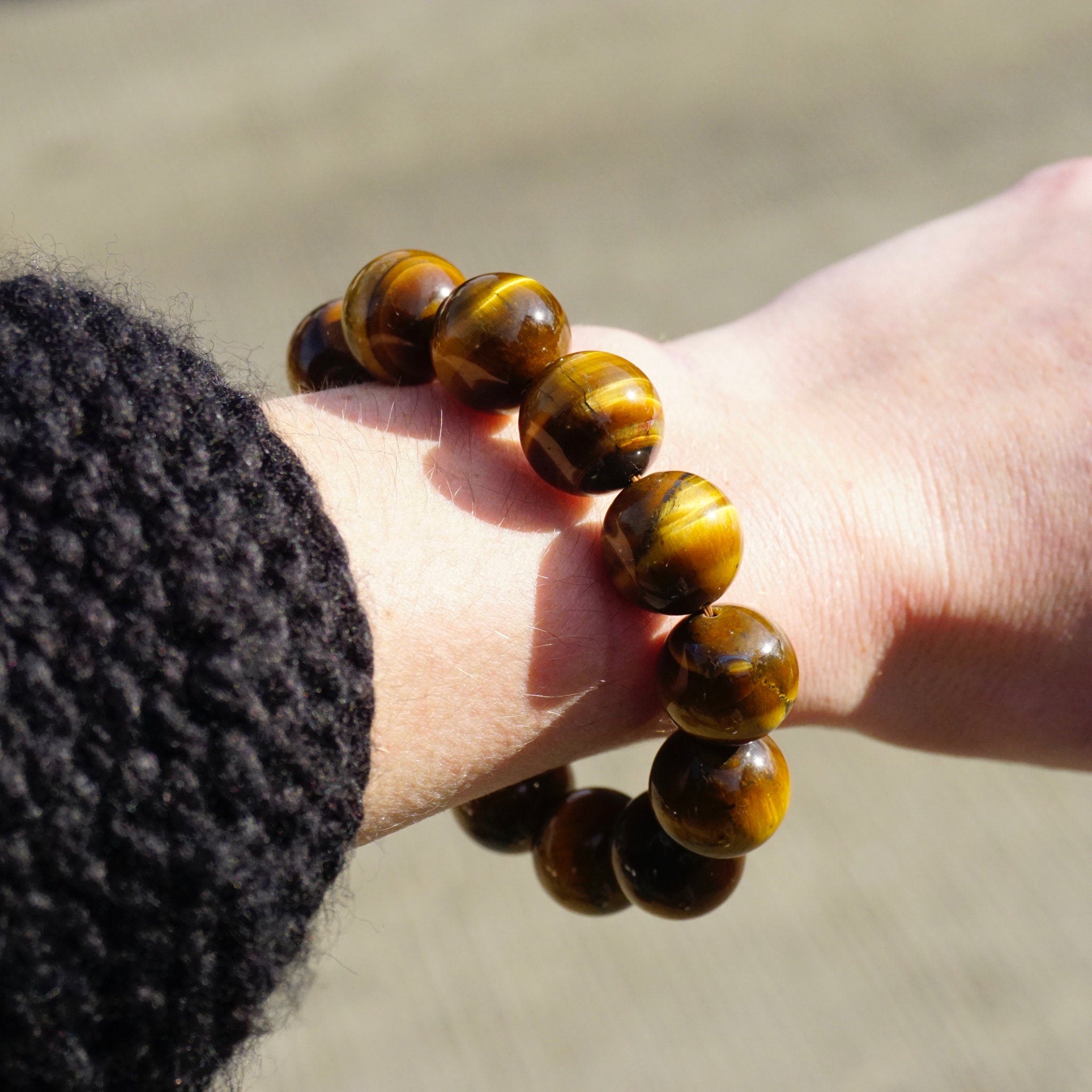 Vintage Tigers Eye Beaded Stretch Bracelet, Natural Tigers Eye Bracelet, Beautiful Golden Tigers Eye Bead Bracelet, Large Beaded Bracelet