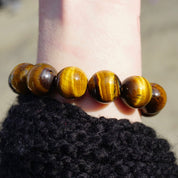 Vintage Tigers Eye Beaded Stretch Bracelet, Natural Tigers Eye Bracelet, Beautiful Golden Tigers Eye Bead Bracelet, Large Beaded Bracelet