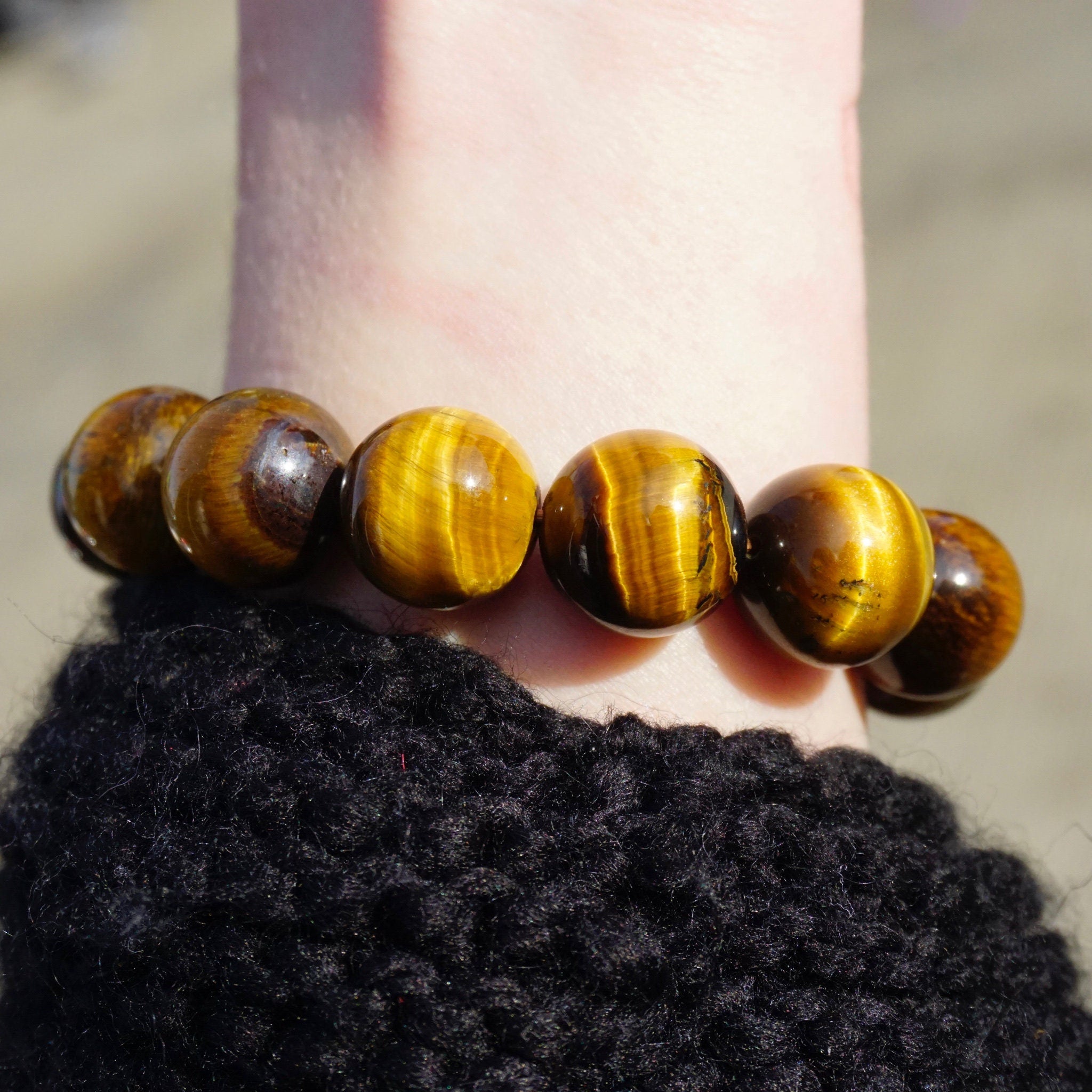 Vintage Tigers Eye Beaded Stretch Bracelet, Natural Tigers Eye Bracelet, Beautiful Golden Tigers Eye Bead Bracelet, Large Beaded Bracelet