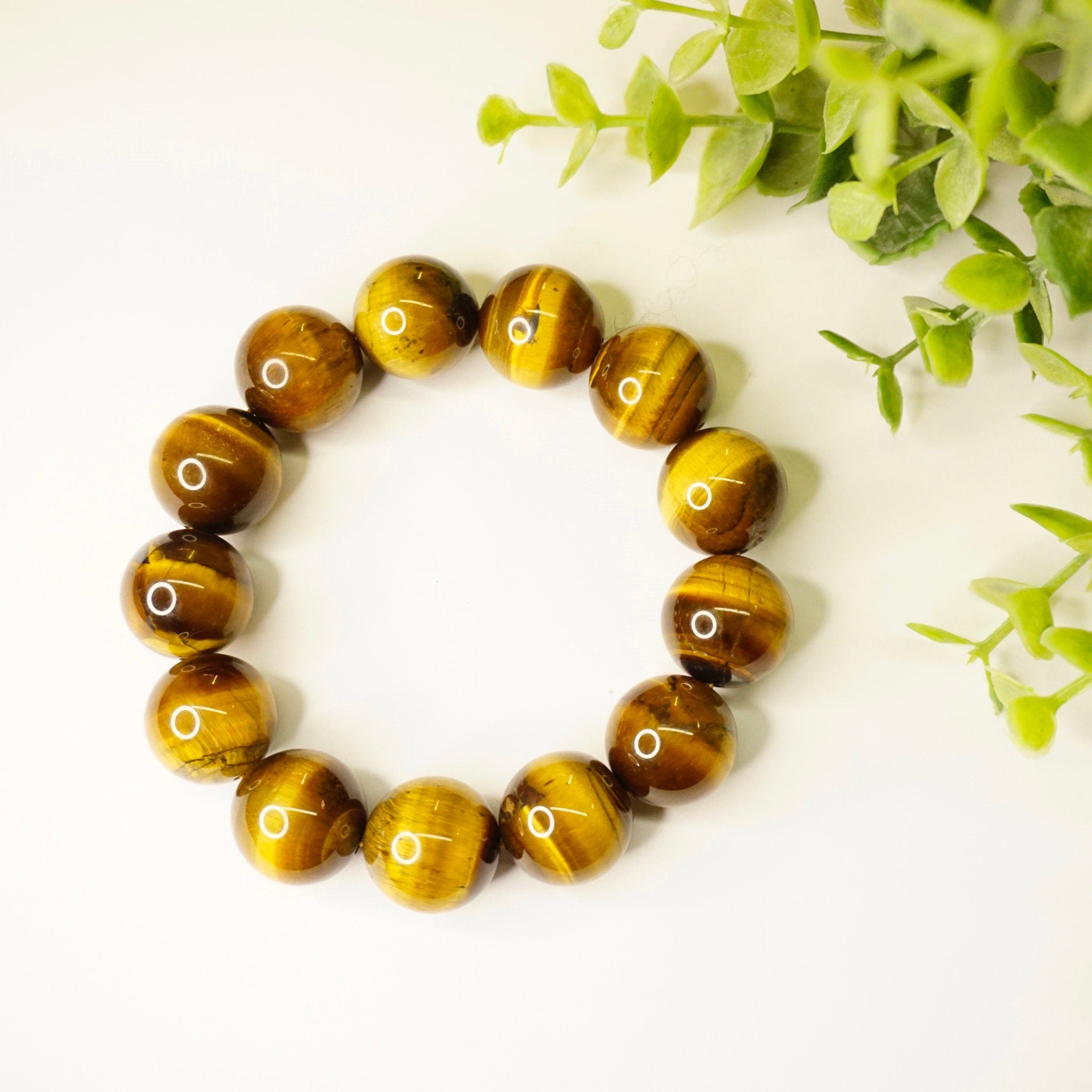 Vintage Tigers Eye Beaded Stretch Bracelet, Natural Tigers Eye Bracelet, Beautiful Golden Tigers Eye Bead Bracelet, Large Beaded Bracelet