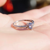Vintage 14K White Gold Synthetic Sapphire & Diamond Ring, Beautiful Engagement Ring With Pear Cut Sapphire Stone and Accent Diamonds
