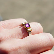 Vintage Amethyst 14K Gold Overlay Sterling Silver Ring, Beautiful Silver Ring With Gold Accents and Purple Stone, 14K Sterling Ring