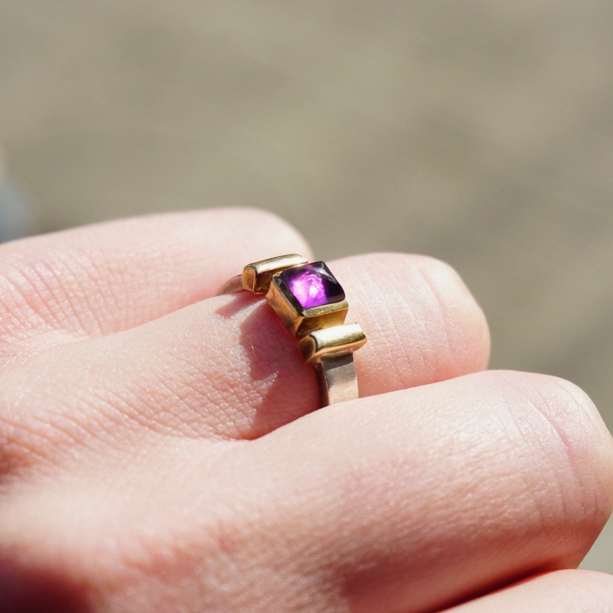 Vintage Amethyst 14K Gold Overlay Sterling Silver Ring, Beautiful Silver Ring With Gold Accents and Purple Stone, 14K Sterling Ring