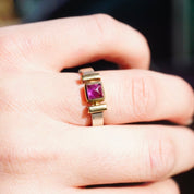 Vintage Amethyst 14K Gold Overlay Sterling Silver Ring, Beautiful Silver Ring With Gold Accents and Purple Stone, 14K Sterling Ring