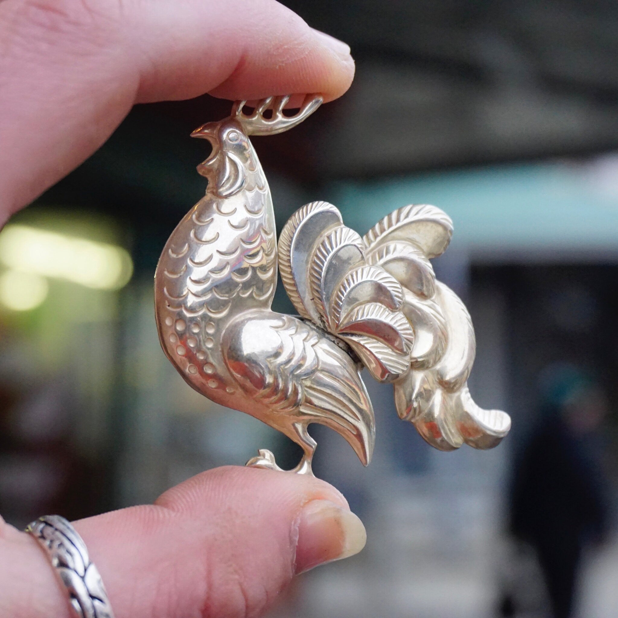 Vintage Sterling Lang Rooster Brooch, 1940's Ornate Silver Rooster Pin, Detailed Sterling Silver Rooster Brooch, Lang Sterling, 925 Jewelry