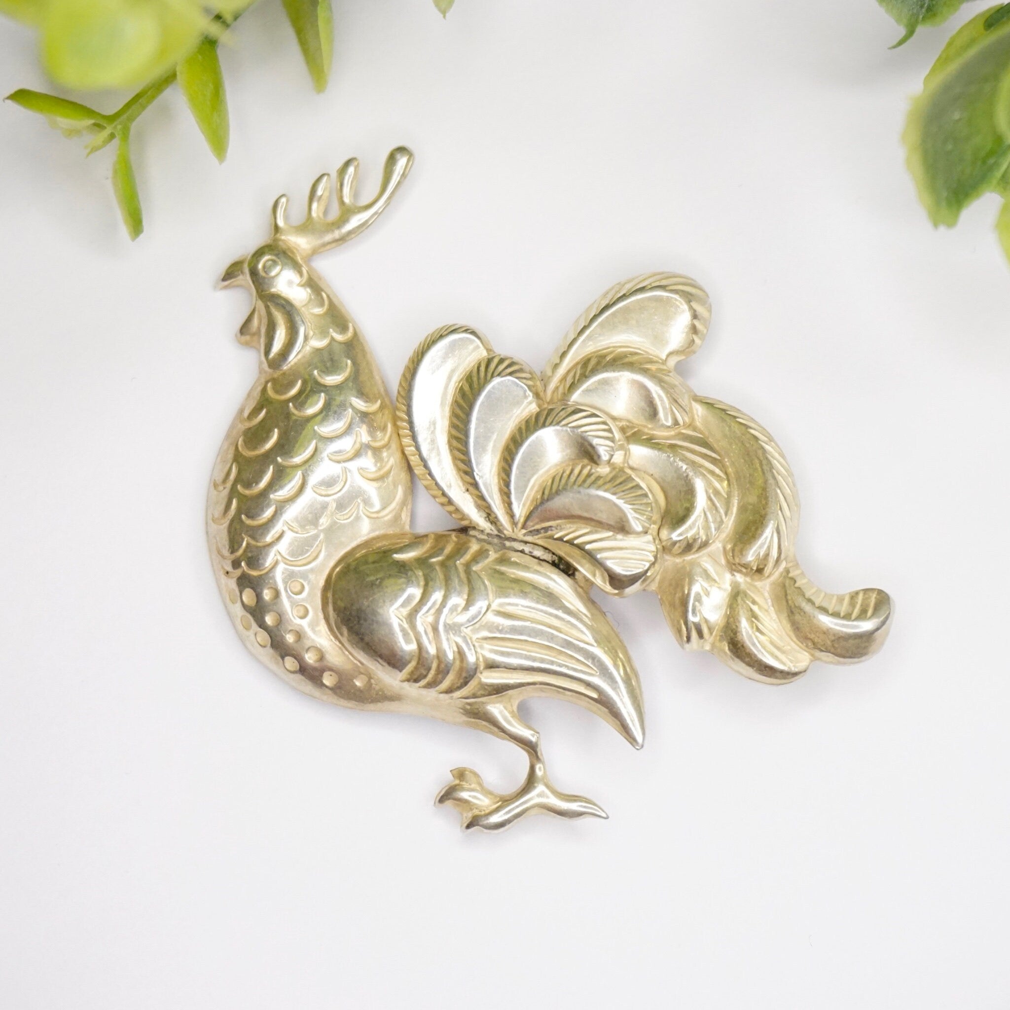 Vintage Sterling Lang Rooster Brooch, 1940's Ornate Silver Rooster Pin, Detailed Sterling Silver Rooster Brooch, Lang Sterling, 925 Jewelry