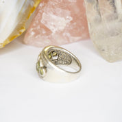 Vintage Sterling Silver Ring With Green Jewels, Thick Silver Ring With Multiple Green Stones, Round and Baguette Cut Glass Ring, 925 Jewelry