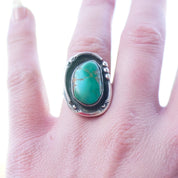 Vintage Native American Silver Turquoise Ring, Beautiful Turquoise Ring With Silver Detail, Hammered Silver Ring With Natural Turquoise, 925