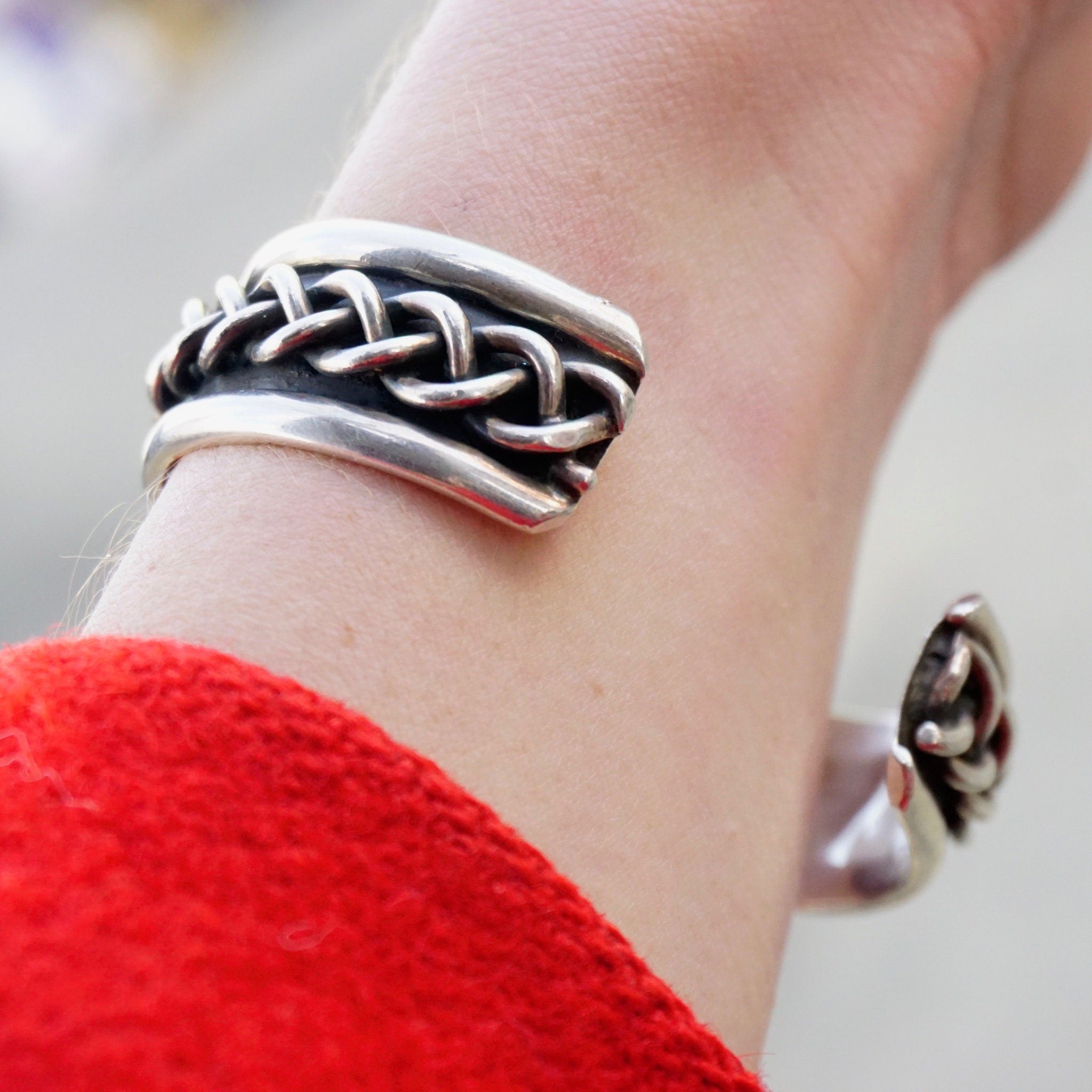 Vintage Braid Sterling Silver Cuff Bracelet, Thick Silver Bracelet With Woven Details, Sterling Silver Cuff Made In Mexico, 925 Jewelry